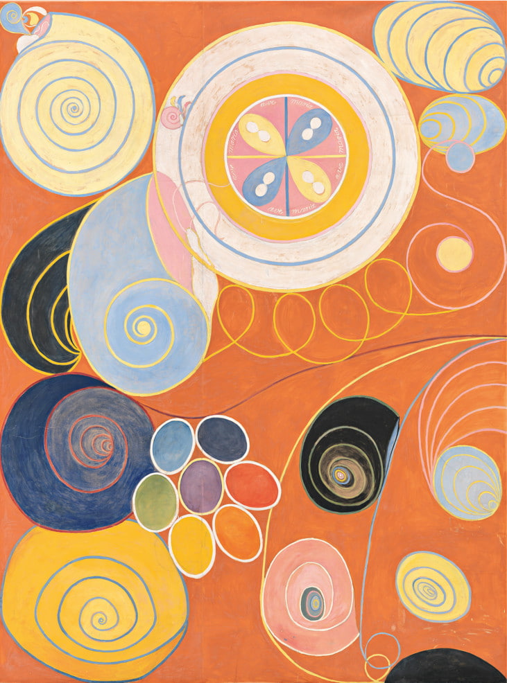 Colorful artwork by Hilma af Klint with a swirly pattern